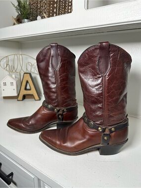 Acme Cowboy Boots Womens 10 Brown Harness Western Vintage Biker Cowgirl USA